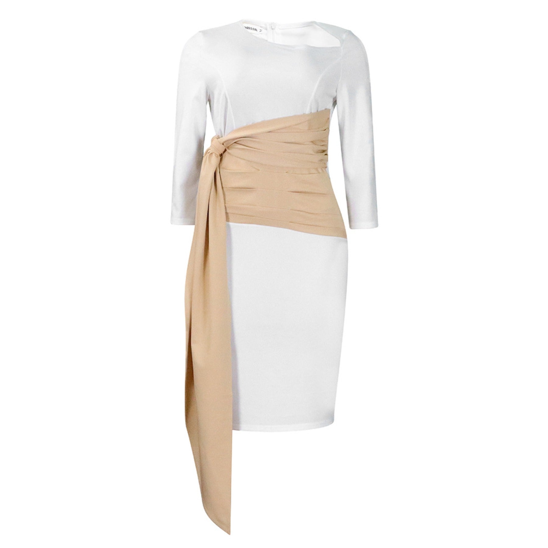 Women Dress Color Matching Diagonal Collar Package Hip Dress